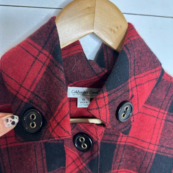 Coldwater Creek Red & Black Plaid Button Front Jacket | XL - Picture 4 of 7